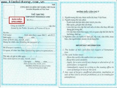 Thủ tục xin thẻ tạm trú cho người nước ngoài
